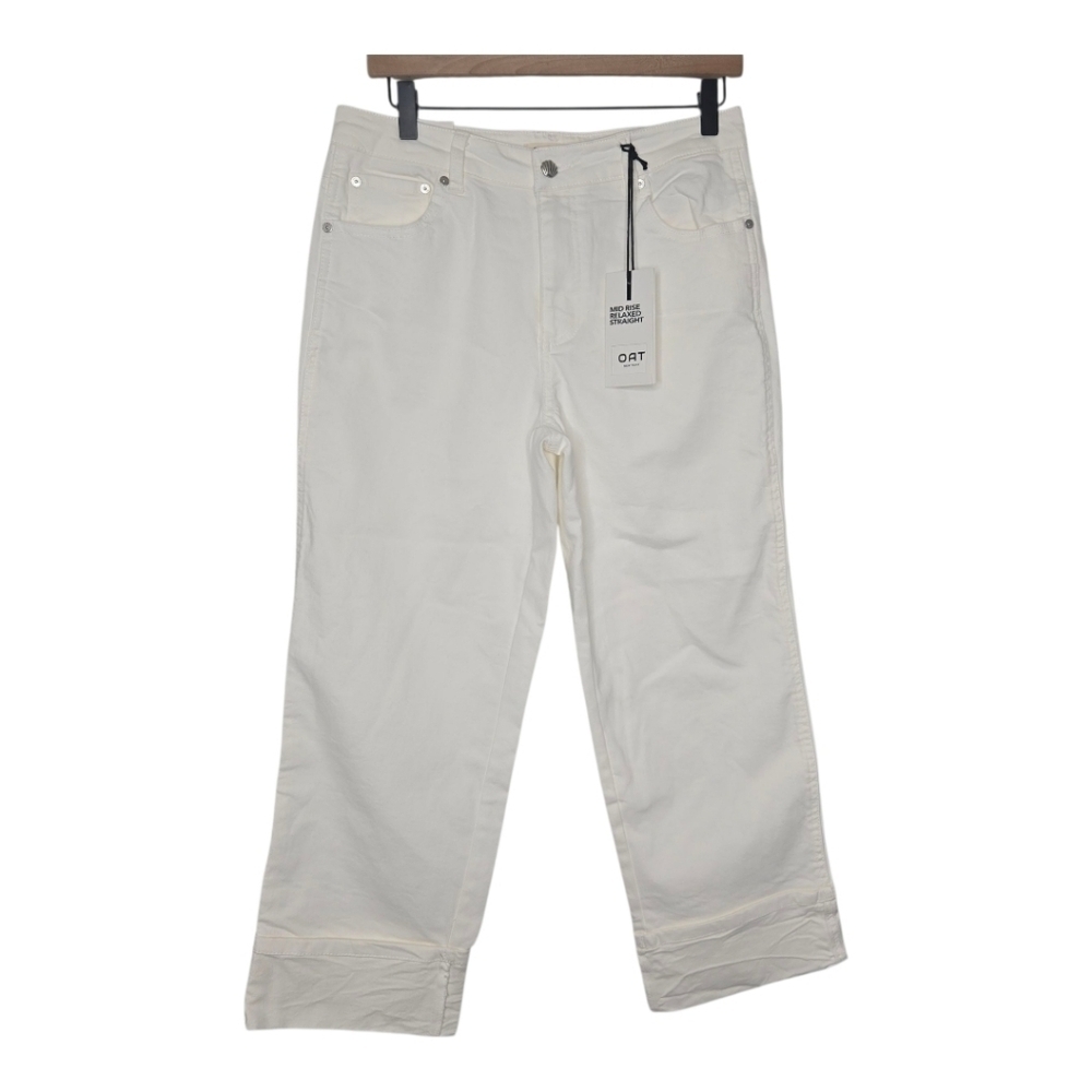 OAT New York Womens White Mid Rise Relaxed Straight Cuffed Denim Jeans Size 6